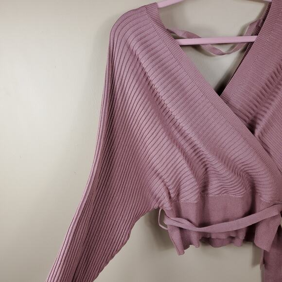 Love Tree Monica, Tie Front Long Sleeve Wrap Sweater in Light ClaySize L - Picture 4 of 10